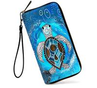 SDDFRHGH Wristlet Wallets for Women,Large Capacity RFID Blocking Leather Zip Around Travel Wallet Phone Purse Clutch Bag w/12 Cards Holder & Zip Inner Pocket, Geometric Blue Turtle