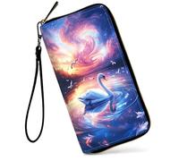 SDDFRHGH Wristlet Wallets for Women,Large Capacity RFID Blocking Leather Zip Around Travel Wallet Phone Purse Clutch Bag w/12 Cards Holder & Zip Inner Pocket, Swan In The Lake
