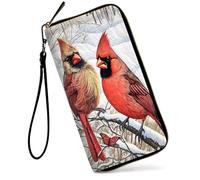 SDDFRHGH Wristlet Wallets for Women,Large Capacity RFID Blocking Leather Zip Around Travel Wallet Phone Purse Clutch Bag w/12 Cards Holder & Zip Inner Pocket, Red Cardinals birds