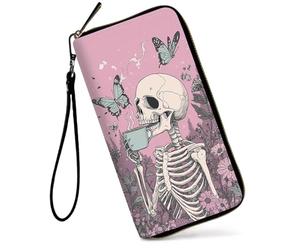SDDFRHGH Wristlet Wallets for Women,Large Capacity RFID Blocking Leather Zip Around Travel Wallet Phone Purse Clutch Bag w/12 Cards Holder & Zip Inner Pocket, Goth Aesthetic skull