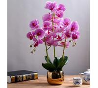 SDdPulse Artificial Orchid Artificial Phalaenopsis Flowers 23.5In Artificial Flower with Ceramic Vase Artificial Orchid Potted Modern Faux Floral Very Natural,Purple-60cm