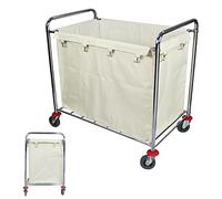 SDdPulse Heavy-Duty Stainless Steel Laundry Trolley on Wheels - Commercial Laundry Basket with Removable Bags & Handle - Mobile Laundry Sorter Hamper for Home & Hotel Use,Blue-G