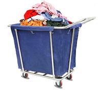 SDdPulse Heavy-Duty Stainless Steel Laundry Trolley on Wheels - Commercial Laundry Basket with Removable Bags & Handle - Mobile Laundry Sorter Hamper for Home & Hotel Use,Blue-C