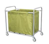 SDdPulse Heavy-Duty Stainless Steel Laundry Trolley on Wheels - Commercial Laundry Basket with Removable Bags & Handle - Mobile Laundry Sorter Hamper for Home & Hotel Use,Blue-W
