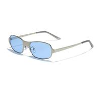 SDDSYYL Popular Fashion Rectangle Metal Women Sunglasses Retro Candy Color Gradient Shades Uv400 Men Matte(Matte silver blue)