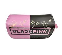 SDECRW Black-Pink Anime Large Capacity Pencil Case with Zip, 2 Compartments, Organizer for Boys, Girls, Students, Office