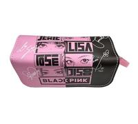 SDECRW Black-Pink Pencil Case, Large Capacity, Anime Design, Zipper Closure, 2 Compartments, Organizer for Boys, Girls, Students, Office