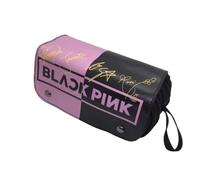 SDECRW Black-Pink Pencil Case, Large Capacity, Anime Design, Zipper Closure, 2 Compartments, Organizer for Students, Office