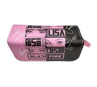 SDECRW Black-Pink Pencil Case, Large Capacity, Anime Design, Zipper Closure, 2 Compartments, Organizer for Boys, Girls, Students, Office