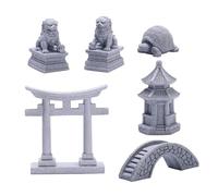 Sdeetesamjun 6 PCS Mini Zen Garden Accessories, Miniature Garden Bridge Foo Dogs Torii Gate Sandstone Figurines Meditation Zen Decor Japanese Fish Tank Terrarium Bonsai Decorations (Art Deco)