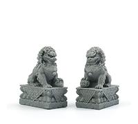 Sdeetesamjun Foo Dogs Statues Pair Guardian Lion Fu Foo Dogs Stone Statues Chinese Feng Shui Decor Housewarming Congratulatory to Ward Off Evil Energy (M)