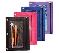 SdeFe Zippered Pen Pencil Case Binder Pouch 3 Rings 4 Pack (Multicolor)