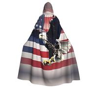 SDEGTHO 3d Bald Eagle Flying With American Flag Adult Hooded Cloak Cape Halloween Witch Costume For Men And Women Cosplay Costumes