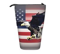 SDEGTHO 3D Bald Eagle Flying with American Flag Cute Telescopic Pencil Case,Students Pen Holder,Stationery Storage for School College Supplies
