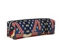 SDEGTHO 4th of July Patriotic Flag Print Leather Pencil Case for Students, Simple Pen Bag for Boys Girls Small Zipper Pouch for School Supplies, Markers, Makeups, Coins