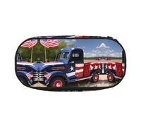 SDEGTHO 4th of July Patriotic Trucks Big Capacity Pencil Case,Multiuse Pencil Pouch,Portable Pencil Bag,Pen Case for Office