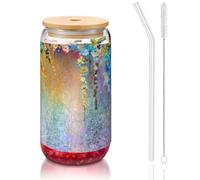 SDEGTHO Abstract Purple Weeping Flower Printing Cute Drinking Glasses with Glass Straw 16 Ounce for Beer Iced Coffee Whiskey Gift