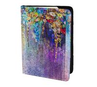 SDEGTHO Abstract Purple Weeping Flower Printing Passport Holder Cover Wallet Cowhide Card Case Travel Must Have Accessories for Women Men