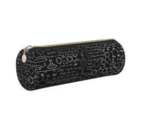 SDEGTHO Abstract Science Chemistry Illustration 3D Printed Round Leather Pencil Organizer, Compact Zippered Pouch, Sl esk Accessory Storage