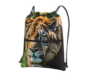SDEGTHO African animals Print Zipper Backpack, Water Resistant Drawstring Bag, Compact Foldable for Sports Yoga Dance