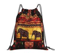 SDEGTHO African Elephant Patchwork Printed Drawstring Backpack Gym Bag, Lightweight Water-Resistant Sports Backpack For Men Women, Yoga, Running, Workout
