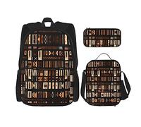 SDEGTHO African Mud Cloth Tribal Bookbag Set Includes Large Capacity Backpack,Lunch Box And Pencil Case 3 Pieces Bagpack Sets, Black, One Size