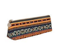 SDEGTHO African National Patterns Fashion Triangular Leather Zipper Pencil Pouch With Large Storage Capacity Pencil Pouch, White, One Size, Art Deco