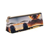 SDEGTHO Aircraft Plane At Sunset Fashion Triangular Leather Zipper Pencil Pouch With Large Storage Capacity Pencil Pouch, White, One Size, Art Deco
