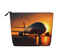 SDEGTHO Airplane At Sunset Versatile Travel Bag Makeup Bag Large Capacity Cosmetic Pouch Zipper Bag Toiletry Bag, Black, One Size