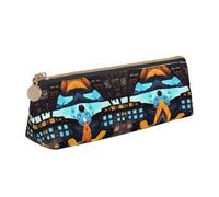 SDEGTHO Airplane Cockpit Fashion Triangular Leather Zipper Pencil Pouch With Large Storage Capacity Pencil Pouch, White, One Size, Art Deco