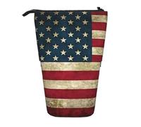 SDEGTHO American Flag Standing Pencil Case,Cute Stand Up Pencils Pouch,Telescopic Pen Pouches,Portable Pens Holder, Black, One Size, Fashion