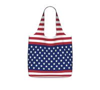 SDEGTHO American Flag Stars Stripes Print Packable Grocery Shopper Reusable Tote 25l Polyester Shoulder Bag Modern Holiday Gift