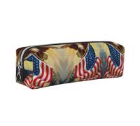 SDEGTHO American USA Flag Eagle Art Print Leather Pencil Case for Students, Simple Pen Bag for Boys Girls Small Zipper Pouch for School Supplies, Markers, Makeups, Coins