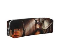 SDEGTHO American West Rodeo Print Leather Pencil Case for Students, Simple Pen Bag for Boys Girls Small Zipper Pouch for School Supplies, Markers, Makeups, Coins