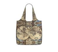 SDEGTHO Ancient Map World Globe Printed Foldable Shopping Bag Reusable, Large Capacity Tote for Grocery, Travel and Commuting