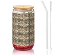 SDEGTHO Ancient Map World Globe Printing Cute Drinking Glasses with Glass Straw 16 Ounce for Beer Iced Coffee Whiskey Gift
