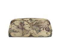 SDEGTHO Ancient Map World Globe Printing Leather Pencil Case Large Capacity School Pen Bag Fountain Pen Holder for Boys and Girls Gift