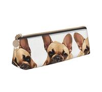 SDEGTHO Animal Dog French Bulldog Fashion Triangular Leather Zipper Pencil Pouch With Large Storage Capacity Pencil Pouch, White, One Size, Art Deco