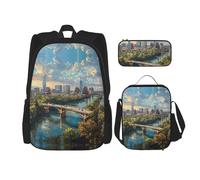 SDEGTHO Austin Texas Bookbag Set Includes Large Capacity Backpack,Lunch Box And Pencil Case 3 Pieces Bagpack Sets, Black, One Size