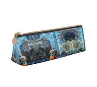 SDEGTHO Austin Texas Fashion Triangular Leather Zipper Pencil Pouch With Large Storage Capacity Pencil Pouch, White, One Size, Art Deco