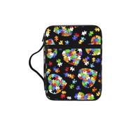 SDEGTHO Autism Awareness Puzzle Pieces Heart Multifunctional Bible Organizer Bag with Inner Compartments Practical Book Bag for School Library