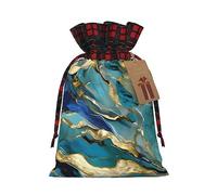 SDEGTHO Azurite Teal And Foil Gold Oil Marble Pattern 1pcs Durable Material Tote Bag 8.3 * 11.8in With Drawstring Choice For Halloween Stylish Gift