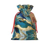 SDEGTHO Azurite Teal And Foil Gold Oil Marble Pattern 1pcs Durable Material Tote Bag 8.3x11.8in With Drawstring Choice For Halloween Stylish Gift