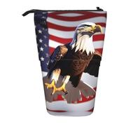 SDEGTHO Bald Eagle With American Flag Standing Pencil Case,Cute Stand Up Pencils Pouch,Telescopic Pen Pouches,Portable Pens Holder, Black, One Size, Fashion