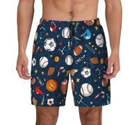 SDEGTHO Baseball Basketball Football Hockey Mens Double Polyester Swimsuit Trunks Swim Shorts with Compression Liner and Patch Pocket. Black