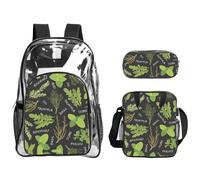 SDEGTHO Basil Thyme Dill & Rosemary Printed See-Through School Bag Bundle, Sturdy Handle 3pc Set, Events Stadium Concerts Approved