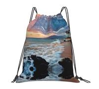 SDEGTHO Beach Maui Hawaii Sunset Sea Printed Drawstring Backpack Gym Bag, Lightweight Water-Resistant Sports Backpack For Men Women, Yoga, Running, Workout