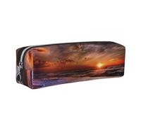 SDEGTHO Beach Sunrise Print Leather Pencil Case for Students, Simple Pen Bag for Boys Girls Small Zipper Pouch for School Supplies, Markers, Makeups, Coins