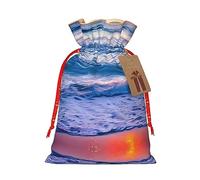 SDEGTHO Beach Sunset Ocean Waves 1pcs Durable Material Tote Bag 8.3x11.8in With Drawstring Choice For Halloween Stylish Gift