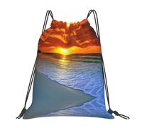 SDEGTHO Beach With Sunset Printed Drawstring Backpack Gym Bag, Lightweight Water-Resistant Sports Backpack For Men Women, Yoga, Running, Workout